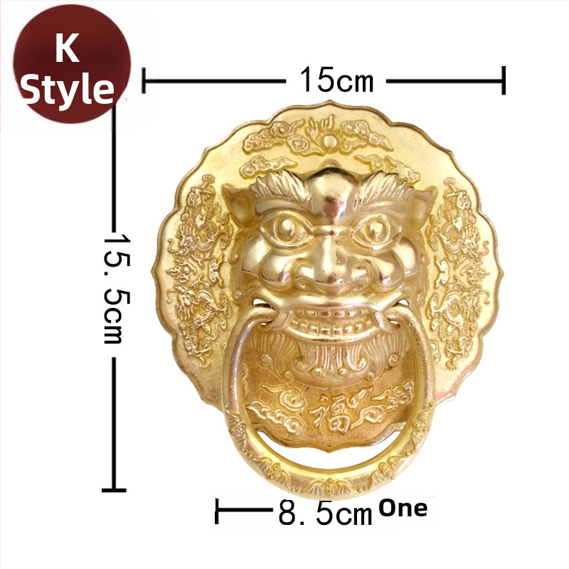 Пръстен за врата с глава на звяр, месинг, полирана повърхност, за масивни дървени врати и вилни дворни порти, модел Beast Head, The Fourth Bronze Hall