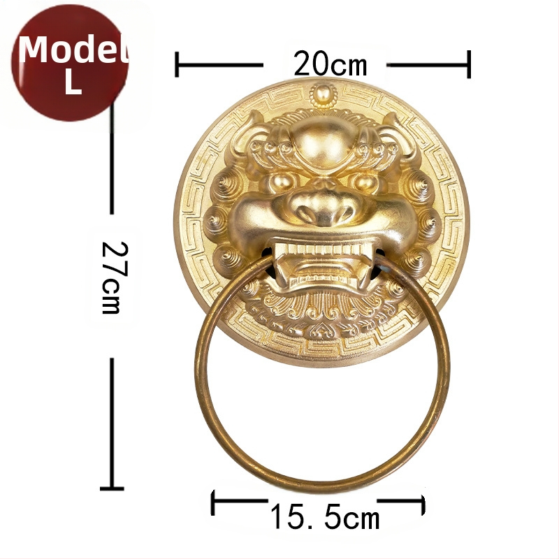 Пръстен за врата с глава на звяр, месинг, полирана повърхност, за масивни дървени врати и вилни дворни порти, модел Beast Head, The Fourth Bronze Hall
