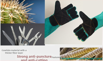 Aukštos kokybės galvijų odos gyvūnų apsaugos pirštinės — prieš įkandimus, įbrėžimus, peilio ir pjovimo atsparios; skirtos namų treniruotėms, veterinarijos klinikoms, safari parkams, lauke
