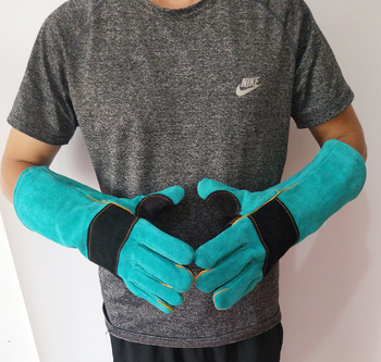 Aukštos kokybės galvijų odos gyvūnų apsaugos pirštinės — prieš įkandimus, įbrėžimus, peilio ir pjovimo atsparios; skirtos namų treniruotėms, veterinarijos klinikoms, safari parkams, lauke