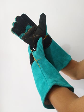 Aukštos kokybės galvijų odos gyvūnų apsaugos pirštinės — prieš įkandimus, įbrėžimus, peilio ir pjovimo atsparios; skirtos namų treniruotėms, veterinarijos klinikoms, safari parkams, lauke