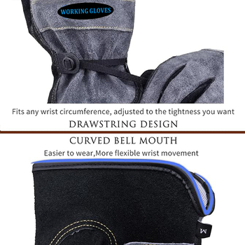 Tehénbőrből készült kertészeti munkavédelmi kesztyű, csúszásmentes és kopásálló, hőszigetelt, hegesztéshez, fafaragáshoz és autókarbantartáshoz