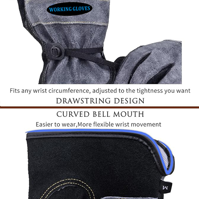 Tehénbőrből készült kertészeti munkavédelmi kesztyű, csúszásmentes és kopásálló, hőszigetelt, hegesztéshez, fafaragáshoz és autókarbantartáshoz