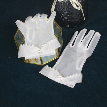 Булчински къси ръкавици с панделка и мънистена мрежа за жени