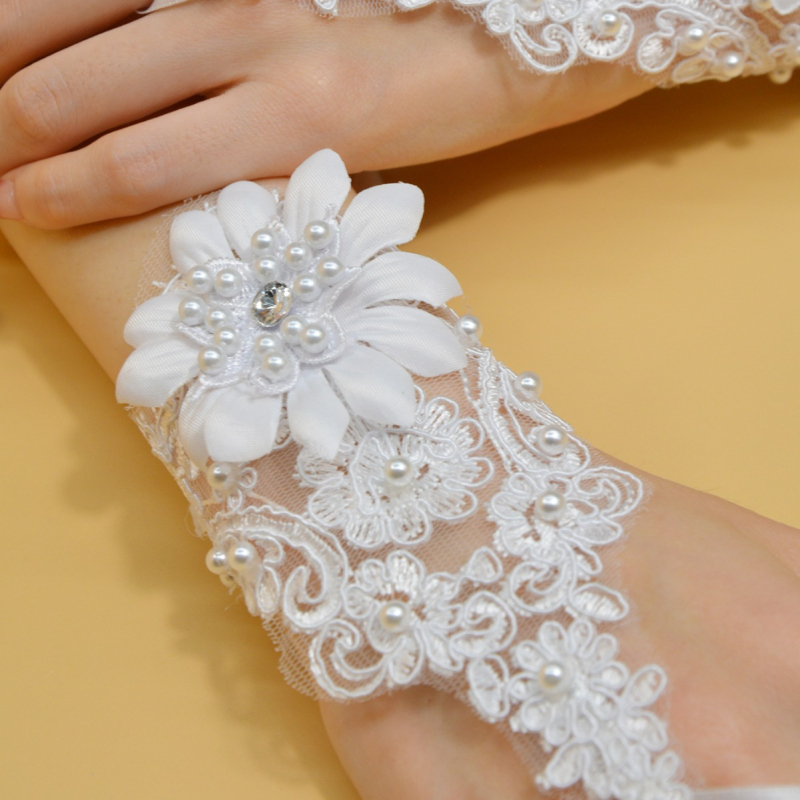 Булчински дантелени ръкавици за жени, декоративни, сватбени, семпъл стил