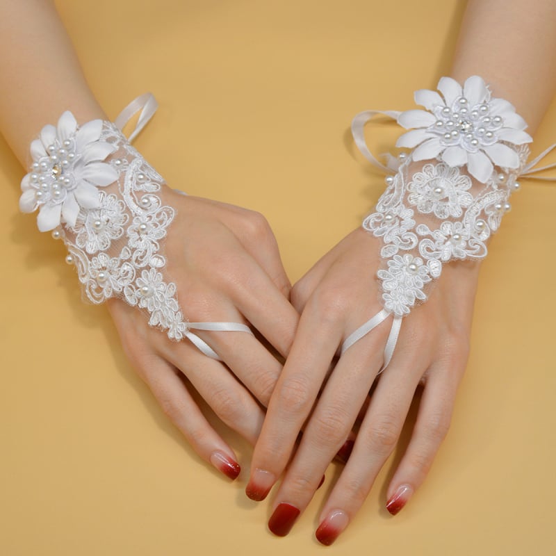Булчински дантелени ръкавици за жени, декоративни, сватбени, семпъл стил