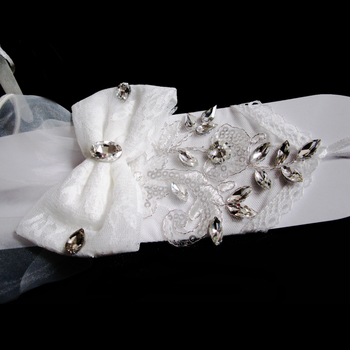 Булчински ръкавици без пръсти от мрежеста материя с дантелен кант и голям пандел, стъклени кристали, елегантен корейски стил