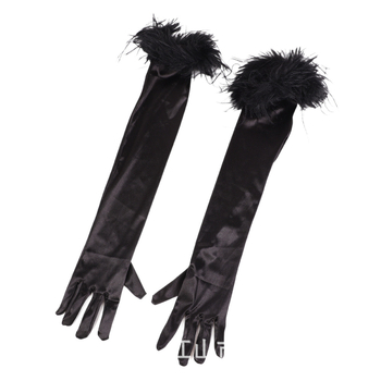 Дамски дълги сатенени ръкавици с пера на маншета, тема Хелоуин 1920‑те