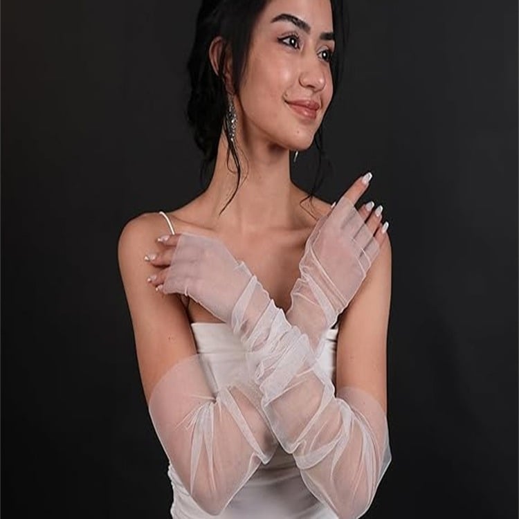 Női esküvői kesztyű hálós ujjakkal, hosszú áttetsző tüll kesztyű, vintage stílus — Márka: Other; Felnőttek; Tavasz 2024