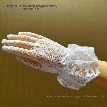 Laste pulmakindad võrgust elastse kudumiga, pitsiääri ja sõlmega – polüester, lillemustriga, sõrmkinda tüdrukutele, kohandatav