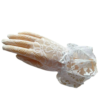 Laste pulmakindad võrgust elastse kudumiga, pitsiääri ja sõlmega – polüester, lillemustriga, sõrmkinda tüdrukutele, kohandatav