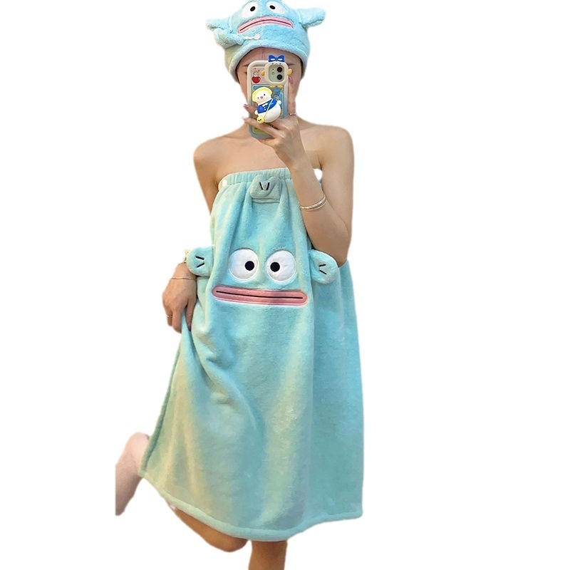 Σετ τριών τεμαχίων πετσέτες μπάνιου με σχέδιο γοργόνας σε καρτούν, περιλαμβάνει καπέλο ντους και φούστα-ρόμπα μπάνιου; υπερλεπτές ίνες, 400–500 γρ, 120D νήμα, κέντημα, ραφή, τζακάρντ