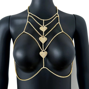 Testlánc szív alakú kristályokkal, gyémántos kivitel, szexi stílus