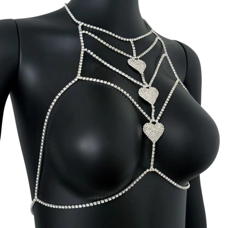 Testlánc szív alakú kristályokkal, gyémántos kivitel, szexi stílus