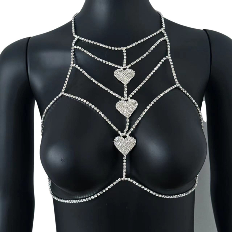 Testlánc szív alakú kristályokkal, gyémántos kivitel, szexi stílus