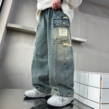 Muške traperice: široki kroj, srednji pojas, gumeni pojas, ravne nogavice, 100% denim, proljeće i jesen