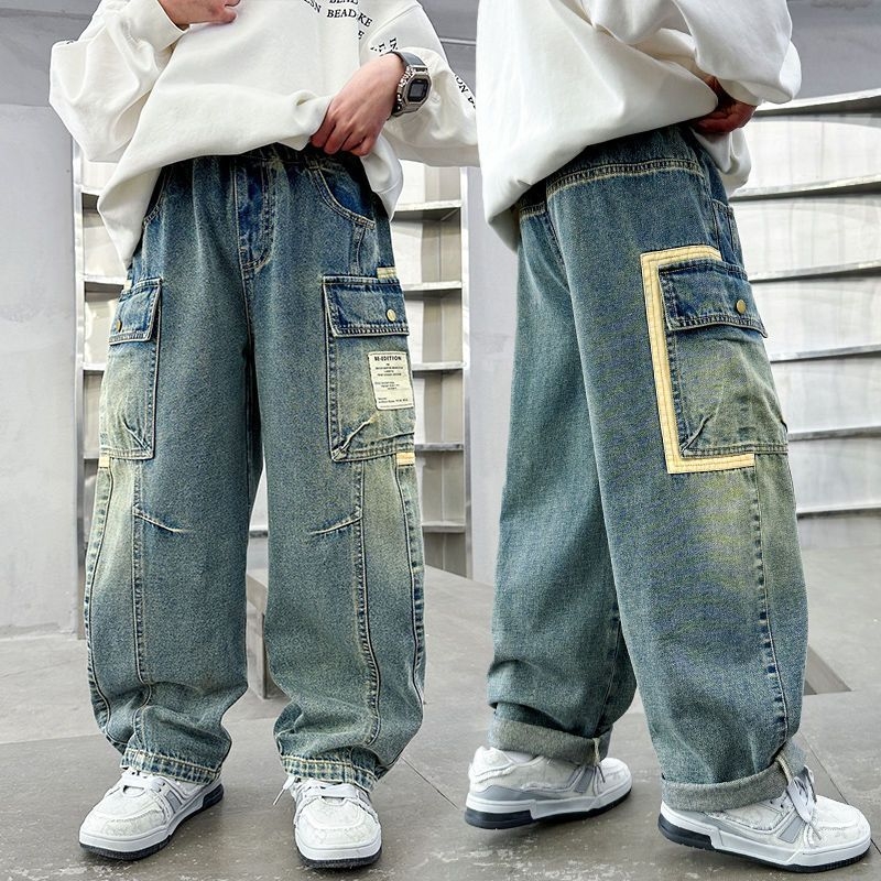 Muške traperice: široki kroj, srednji pojas, gumeni pojas, ravne nogavice, 100% denim, proljeće i jesen