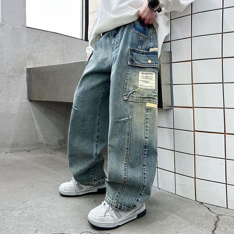 Muške traperice: široki kroj, srednji pojas, gumeni pojas, ravne nogavice, 100% denim, proljeće i jesen