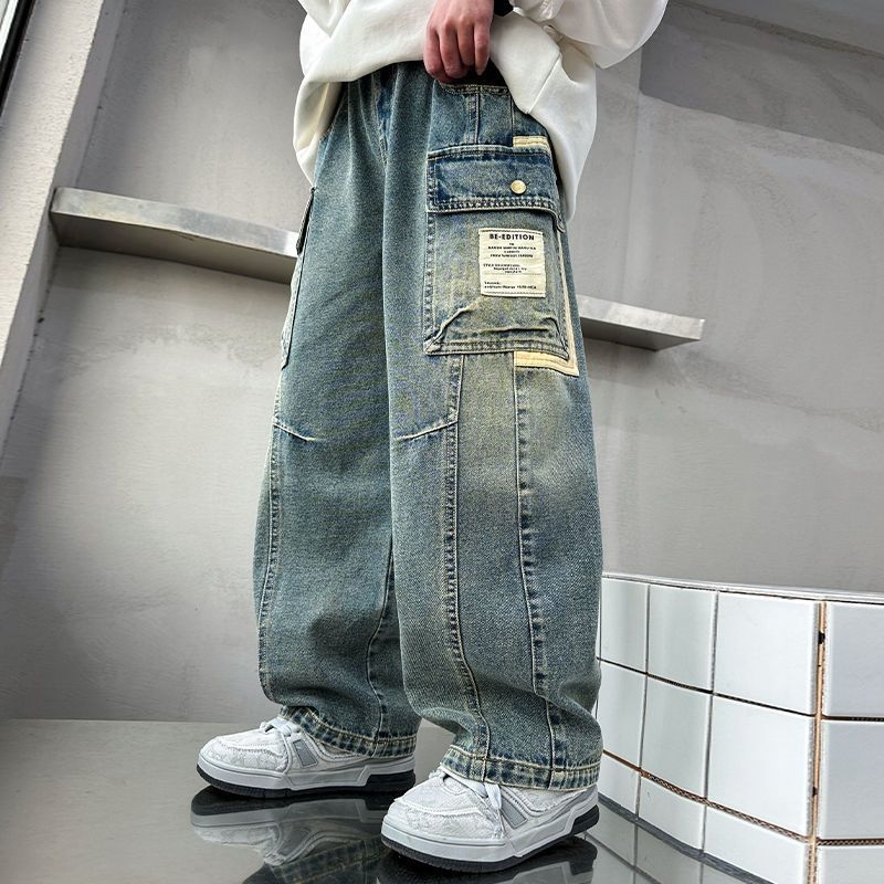 Muške traperice: široki kroj, srednji pojas, gumeni pojas, ravne nogavice, 100% denim, proljeće i jesen