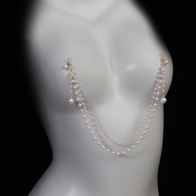 Mellkaslánc bojtokkal és műgyöngyökkel, kézzel készített ötvözet ékszer nőknek