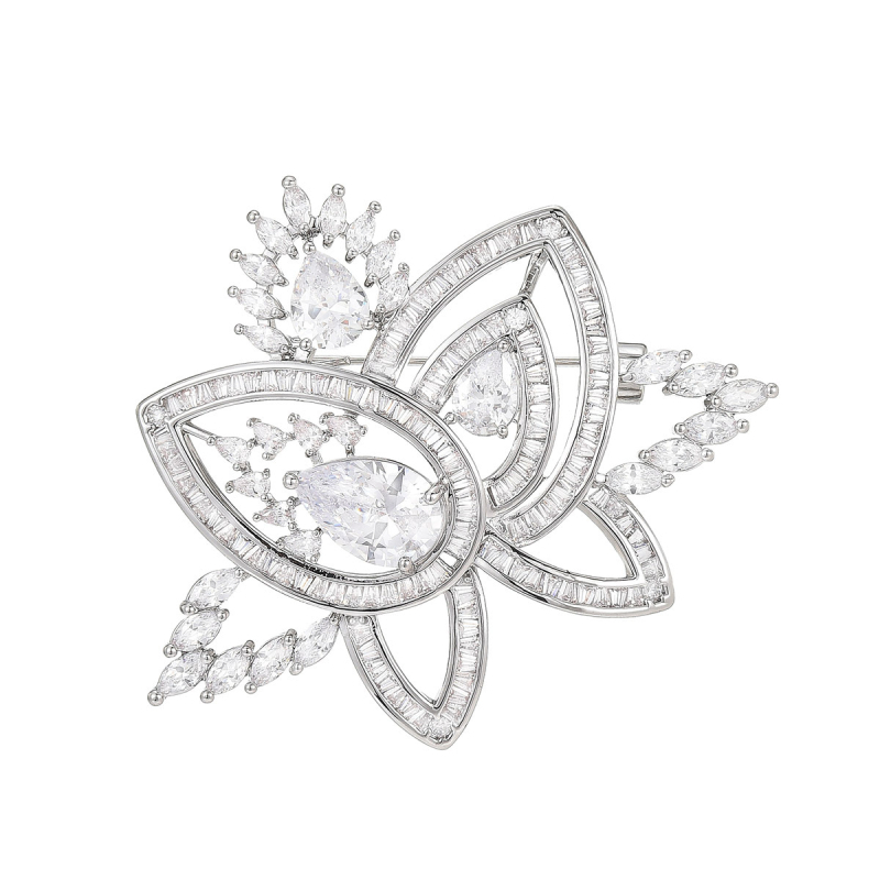 Medenkasta cvjetna broš za ženske sakoe s dijamantnom završnicom, jesen 2024