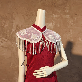 Шал-пелерина от органза с дантелени ресни, винтидж етно стил, кап стил, warp тъкане, декоративен аксесоар