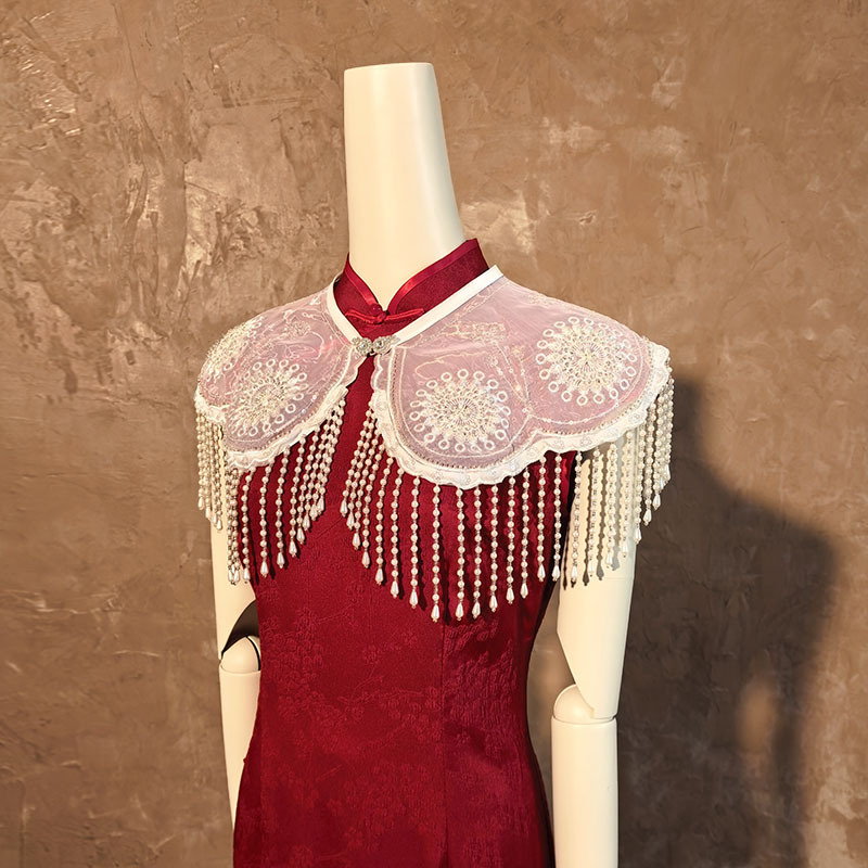 Шал-пелерина от органза с дантелени ресни, винтидж етно стил, кап стил, warp тъкане, декоративен аксесоар