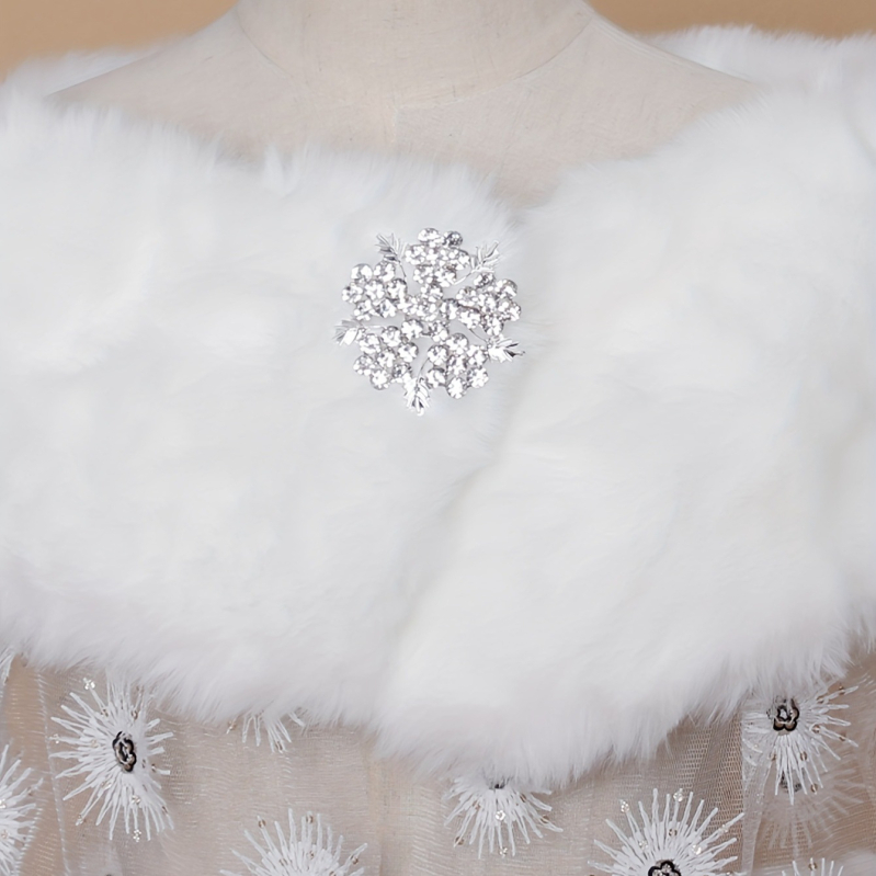 Εξαιρετικό σάλι-πέλερνα για νυφικά φορέματα με ψεύτικη γούνα κουνελιού, δαντέλα, πολυεστέρας — μονόχρωμο σχέδιο, για όλες τις εποχές