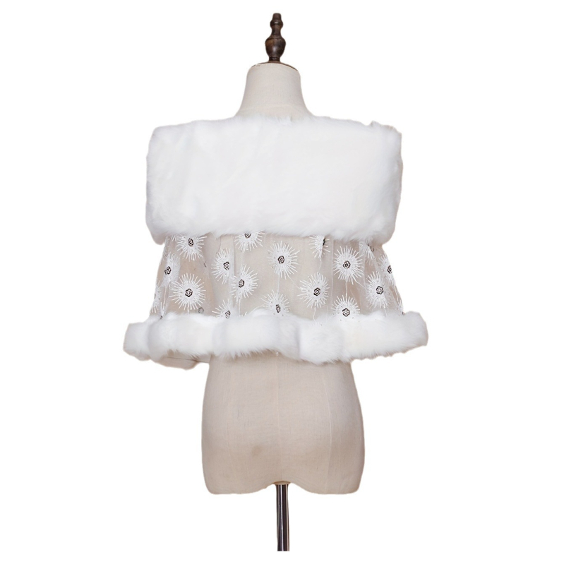 Εξαιρετικό σάλι-πέλερνα για νυφικά φορέματα με ψεύτικη γούνα κουνελιού, δαντέλα, πολυεστέρας — μονόχρωμο σχέδιο, για όλες τις εποχές