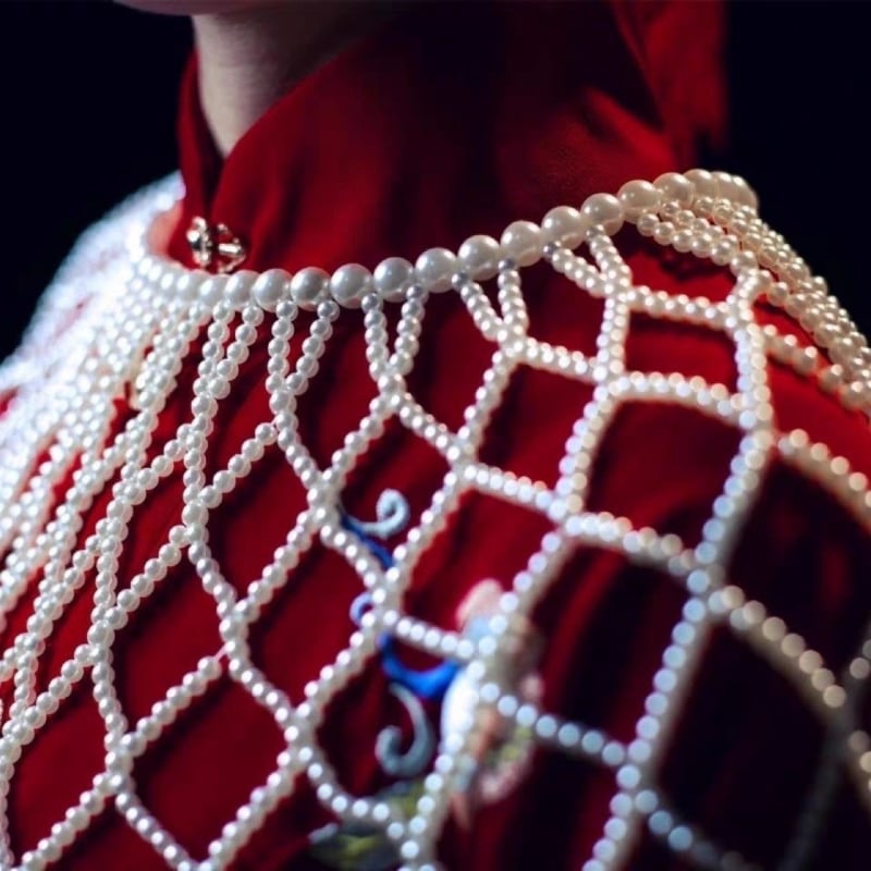 Шал за ханфу с перлени пискюли и облачно рамо, нейлон, дамски, пролет, стил японско‑корейска сладост, анти-отразяване