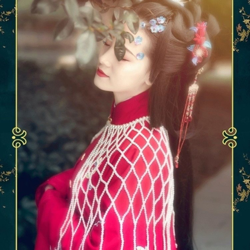 Шал за ханфу с перлени пискюли и облачно рамо, нейлон, дамски, пролет, стил японско‑корейска сладост, анти-отразяване