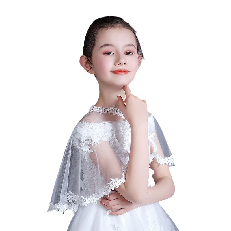 Детска пелерина‑шал от мрежеста тъкан, еднотонен дизайн, стил Корейско‑японска сладка визия, закопчаване с диамантено копче