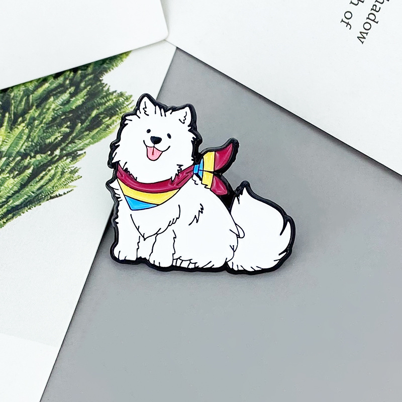 Samojed karikatura broš sa šalom – cinkova legura, pečeni emajl, unisex, za odjeću i torbe
