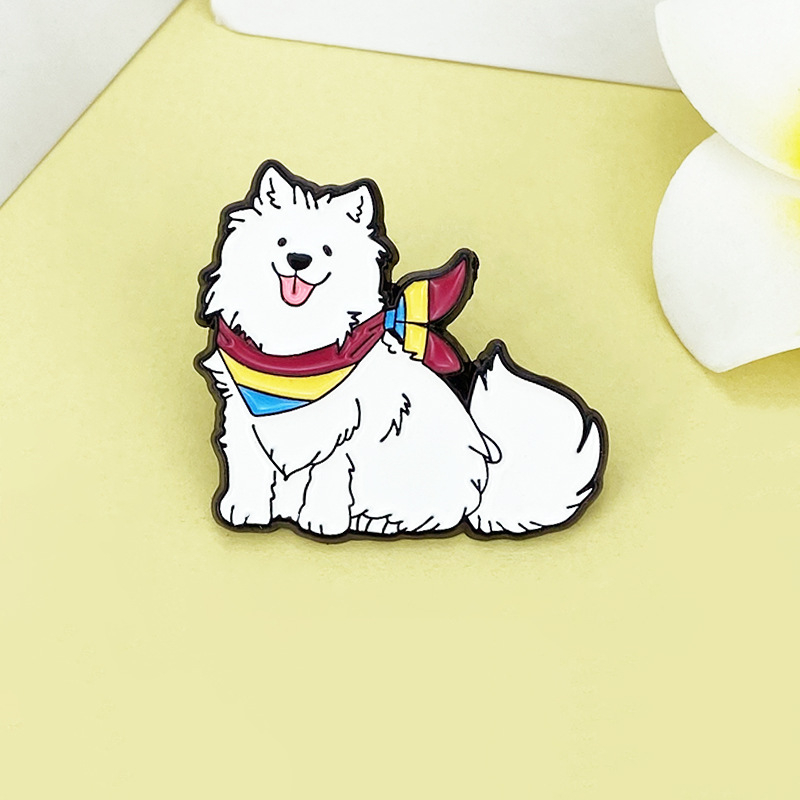 Samojed karikatura broš sa šalom – cinkova legura, pečeni emajl, unisex, za odjeću i torbe