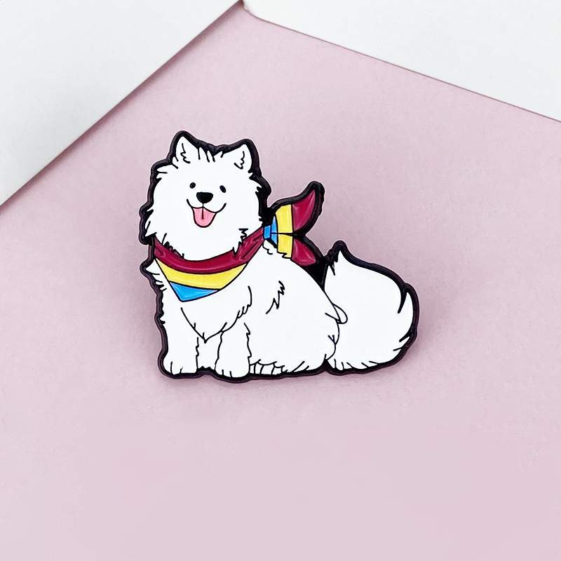 Samojed karikatura broš sa šalom – cinkova legura, pečeni emajl, unisex, za odjeću i torbe