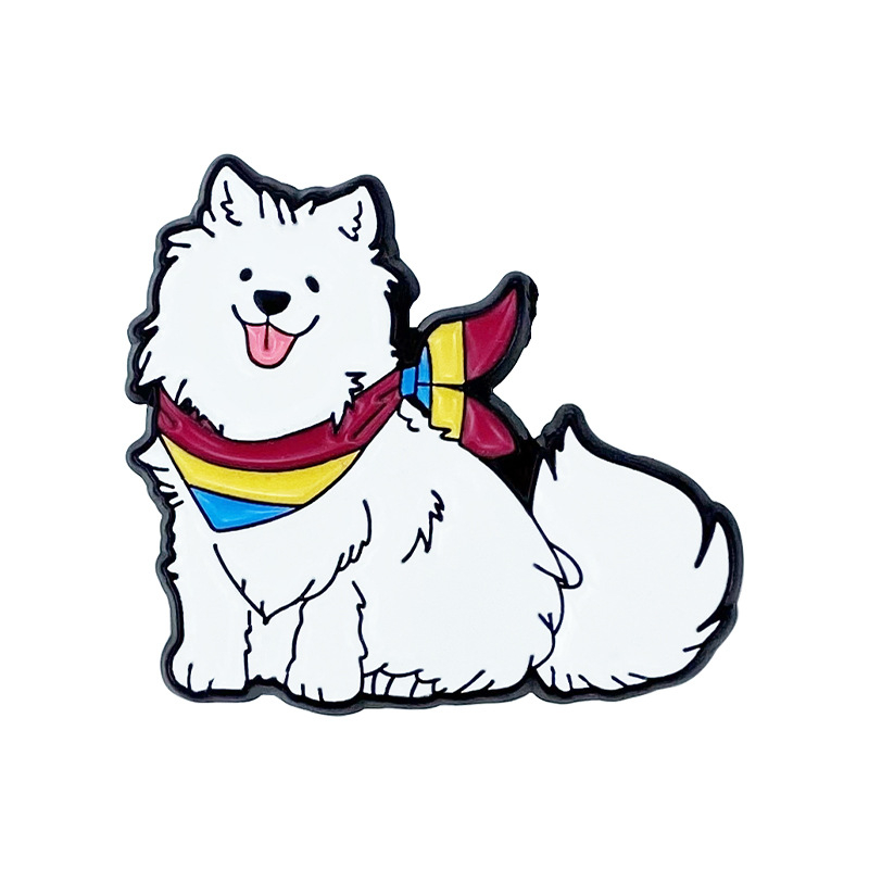 Samojed karikatura broš sa šalom – cinkova legura, pečeni emajl, unisex, za odjeću i torbe