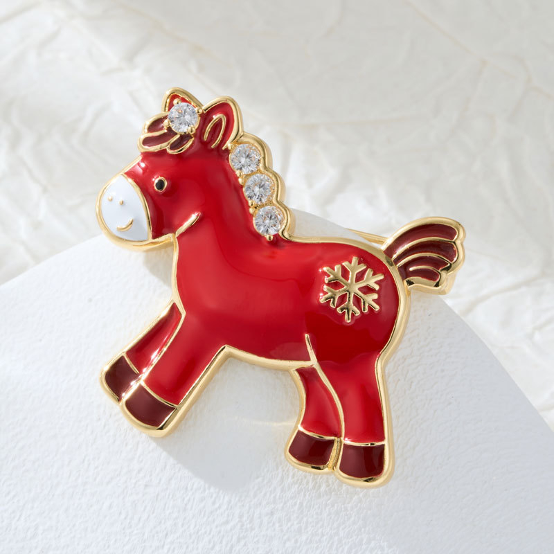 Broš iz zodijaka konj, originalni dizajn; ekološki bakar; smalt kapljasti završetak; oblik zodijačkog znaka; unisex