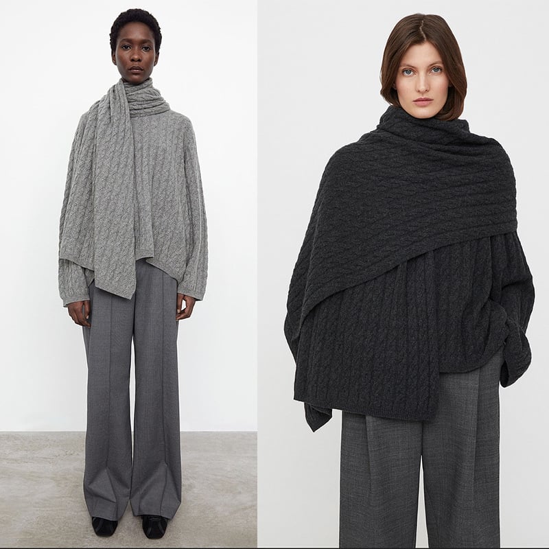 Σάλι από μαλλί με τρισδιάστατη υφή πλέξης σε πλεξούδες, ευρύ και μακρύ για φθινόπωρο–χειμώνα, Χειμώνας 2025