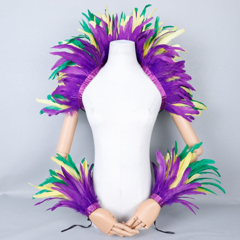 Готически пернат шал/плащ за Хелоуин партита и танцови изпълнения - Унисекс, средна дължина, пера, декоративни шевове, персонализируем