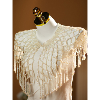 Ръчно изработена мънистена раменна пелерина с пискюли, елегантен дамски стил, декоративен аксесоар за всички сезони, лансирана през лято 2025
