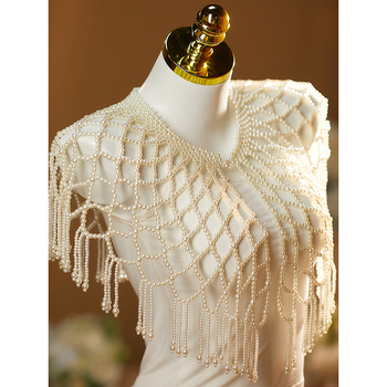 Ръчно изработена мънистена раменна пелерина с пискюли, елегантен дамски стил, декоративен аксесоар за всички сезони, лансирана през лято 2025