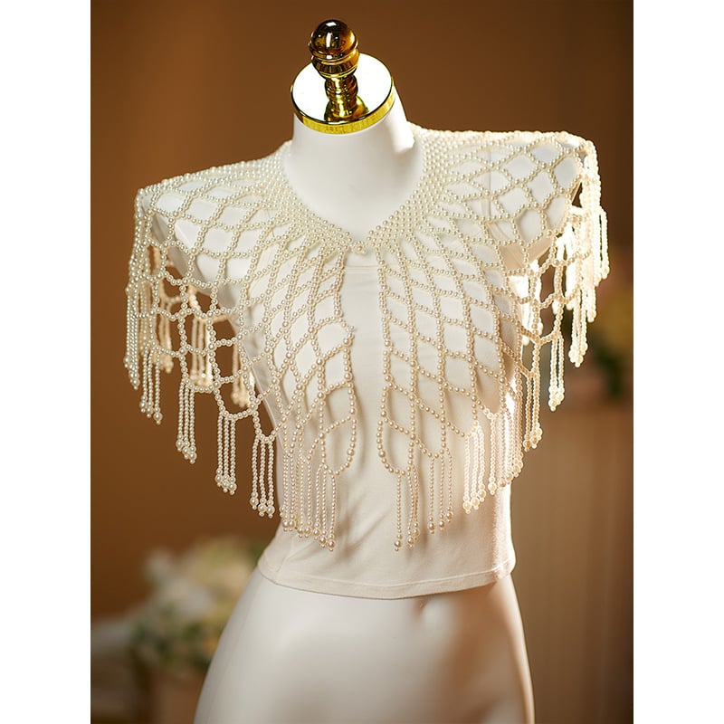 Ръчно изработена мънистена раменна пелерина с пискюли, елегантен дамски стил, декоративен аксесоар за всички сезони, лансирана през лято 2025