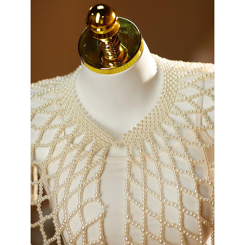 Ръчно изработена мънистена раменна пелерина с пискюли, елегантен дамски стил, декоративен аксесоар за всички сезони, лансирана през лято 2025