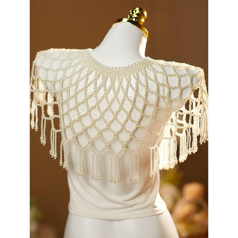 Ръчно изработена мънистена раменна пелерина с пискюли, елегантен дамски стил, декоративен аксесоар за всички сезони, лансирана през лято 2025