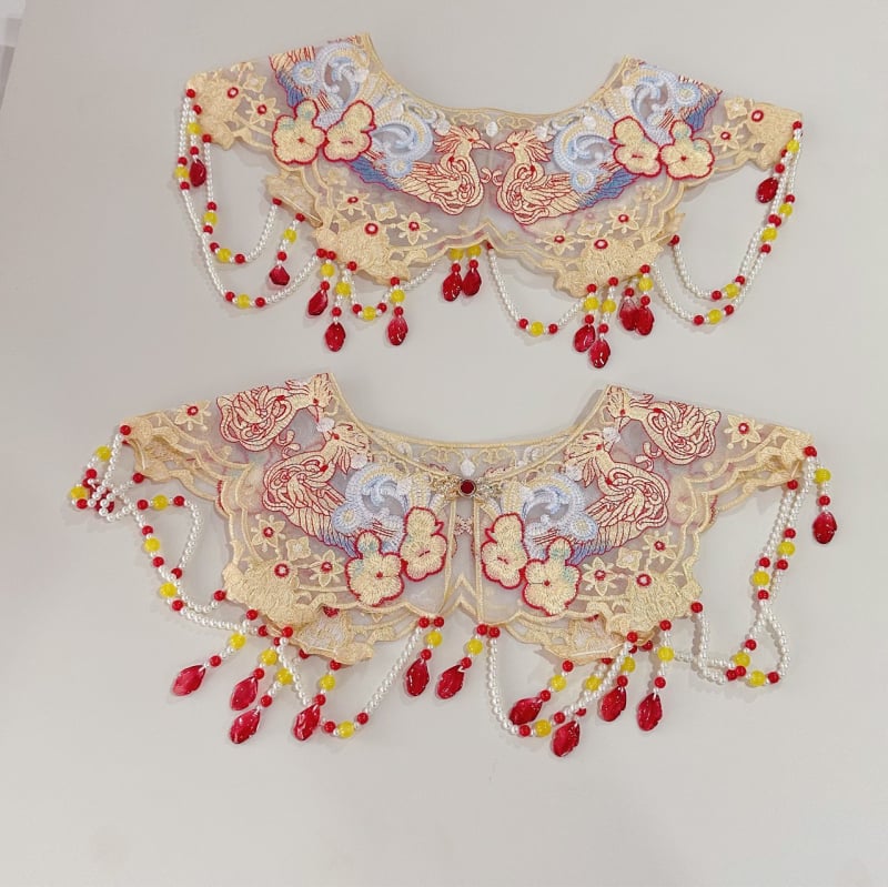 Сватбен шал с дантелен органза бродерия, дизайн облачно рамо, вдъхновен от античен ханфу, аксесоар с имитационна яка