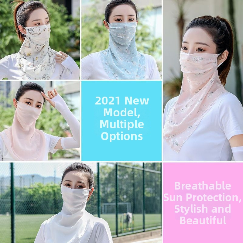 Γυναικεία μάσκα καλοκαιριού UV προστασίας με προστασία λαιμού 2-σε-1, αναπνεύσιμη λεπτή μεταξωτή εσάρπα για ποδηλασία