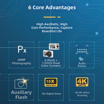 Φοιτητική διπλής οθόνης ψηφιακή κάμερα — 4K/30fps, οπτικό ζουμ 18x, αισθητήρας CMOS, αυτόματη εστίαση
