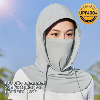Teljes arcú kapucnis napszemvédő, UV-nyakvédelem, árnyékoló perem, Ice Silk anyag