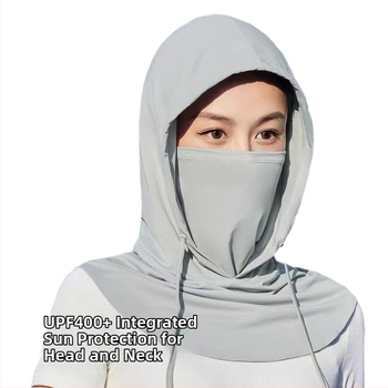 Teljes arcú kapucnis napszemvédő, UV-nyakvédelem, árnyékoló perem, Ice Silk anyag