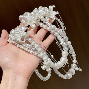 Virágos gyöngyös testlánc tollakkal – többsoros dizájn, kevert anyagok, felületkezelés: elektroplatizálás, kristályok koreai stílusban, nőies stílus